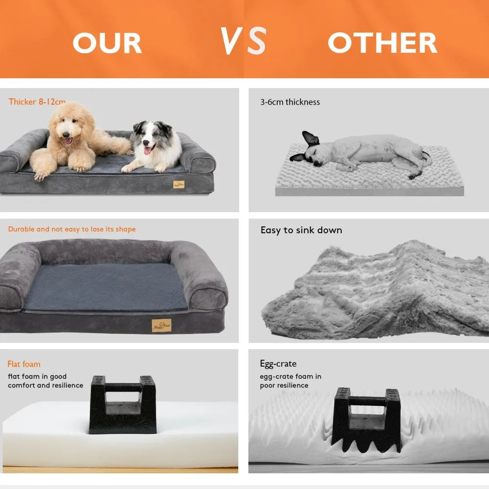 XL–XXL Orthopedic Memory Foam Dog Bed – Calming Plush Sofa with Waterproof Removable Cover for Small, Medium & Large Dogs.