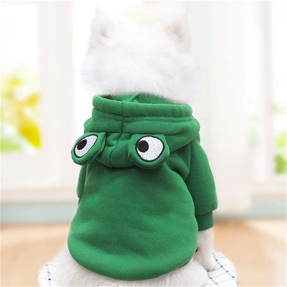 Cute Animal Design Dog Hoodie – Warm Fleece Sweater Coat (Frog Style) for Puppies & Dogs, Outdoor Pet Outerwear Jacket.