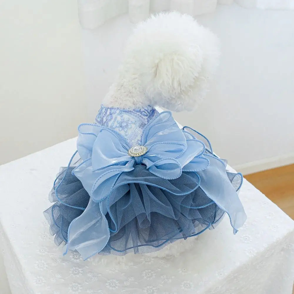 Fluffy Puppy Princess Dress – Soft Fairy Skirt with Big Bow, Elegant Wedding & Birthday Outfit for Dogs, Cute Party Clothing.