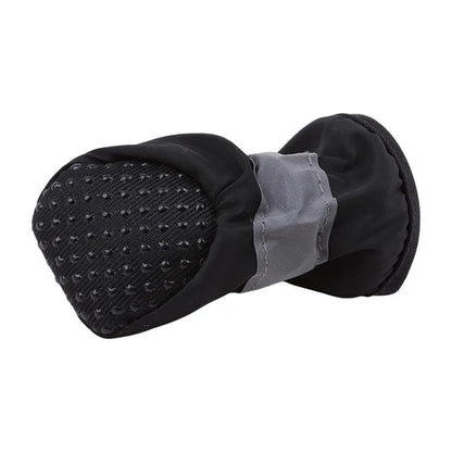 4PCS Waterproof Dog Boots – Non-Slip Sole with Reflective Strips, Adjustable Drawstring & Soft Breathable Lining for Small Dogs.