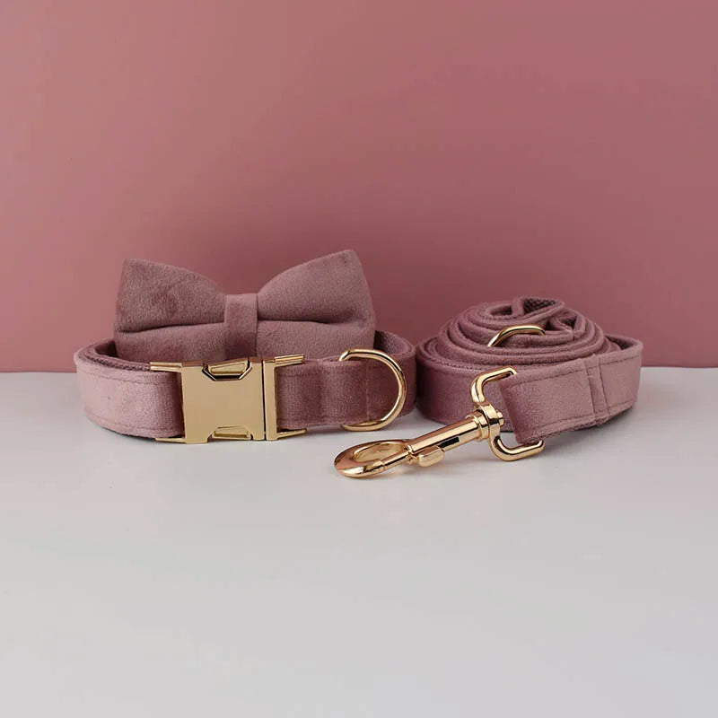 Velvet Dog Collar & Leash Set – Free Custom Engraving for Medium & Large Dogs, Stylish Pet Necklace Collar Accessory.