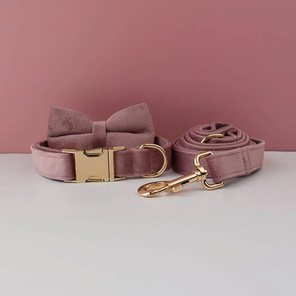 Velvet Dog Collar & Leash Set – Free Custom Engraving for Medium & Large Dogs, Stylish Pet Necklace Collar Accessory.
