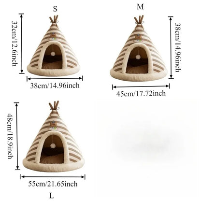 Self-Warming Plush Pet Tent Bed with Removable Washable Cover for Cats and Small Dogs.