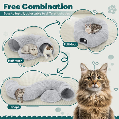 JHK Cat Tunnel Bed – Soft Plush Washable Indoor Playground & Tunnel Bed for Cats with Interactive Toy Design.