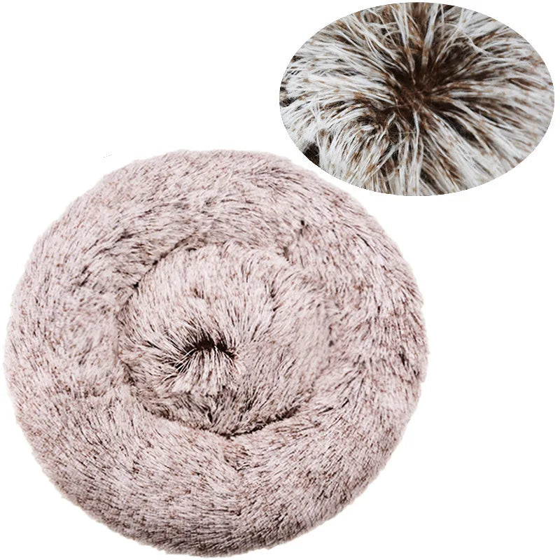 Round Plush Pet Bed – Super Soft Winter Warm Sleeping Bed for Cats & Dogs, Available in 6 Sizes (40–90cm) for Small to Large Pets.
