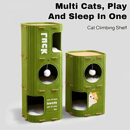 Multi-Layer Cat Tree & Sleeping Nest – Integrated Closed Cat Condo with Scratch-Resistant All-Season Climbing Frame for Indoor Cats.