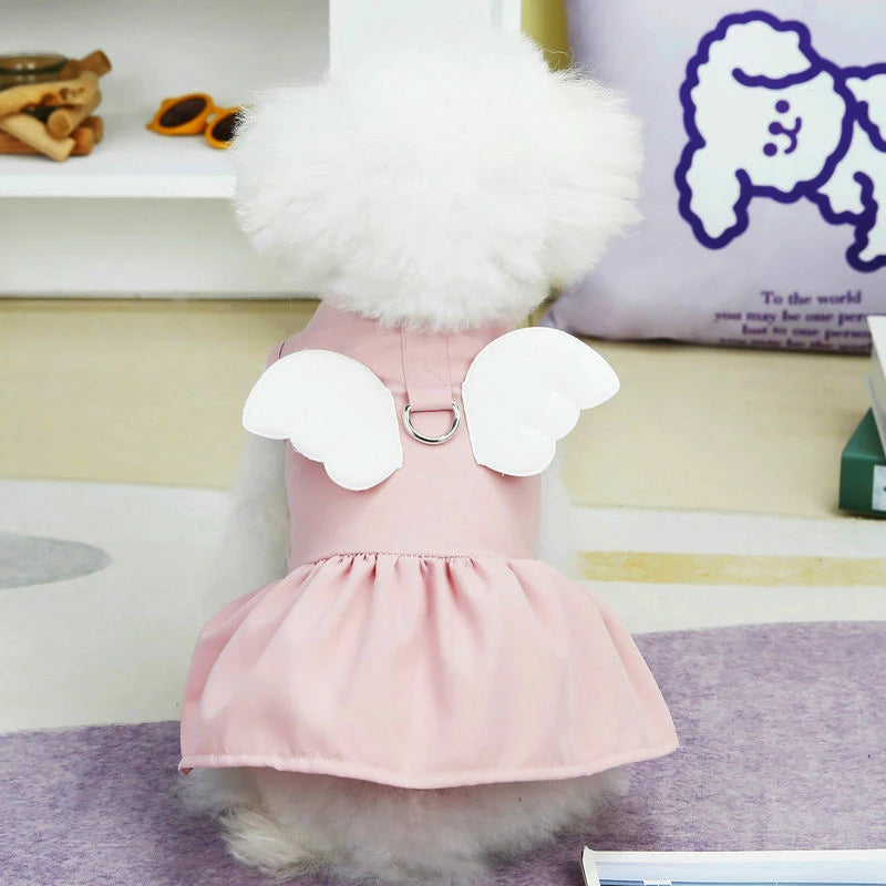 Angel Wing Dog Dress for Small Dogs – Sleeveless Summer Princess Sundress with D-Rings for Puppies