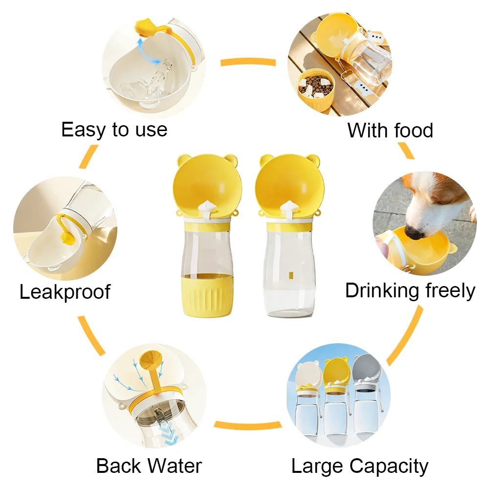 Portable Dog Water Bottle with Food Container – Leakproof Travel Feeder & Drinking Bowl for Dogs & Puppies, Outdoor Pet Supplies.