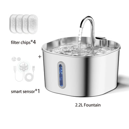 ZYFeeder 2.2L Automatic Cat Water Fountain – Stainless Steel Pet Water Dispenser for Cats & Dogs with Water Level Window (Adapter Not Included).