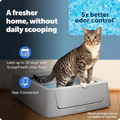 Scoopree Crystal Smart Automatic Litter Box – Motion-Sensing Open Cat Box with App Control & Integrated Counter, Includes Disposable Tray.