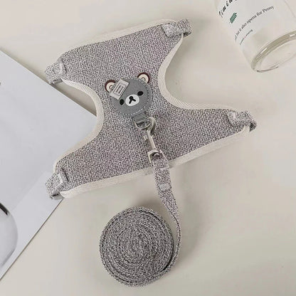 Cute Bear Pet Harness Vest – Fashion Chest & Back Walking Harness for Cats & Dogs