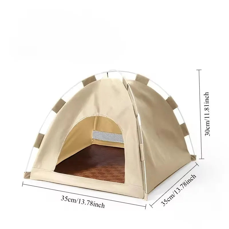 Portable Cat Tent Bed – Breathable Oxford Pet House with Double-Sided Cooling Mat, Summer Cat Cave for Indoor & Outdoor Cats & Small Dogs