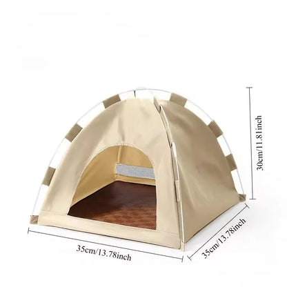 Portable Cat Tent Bed – Breathable Oxford Pet House with Double-Sided Cooling Mat, Summer Cat Cave for Indoor & Outdoor Cats & Small Dogs