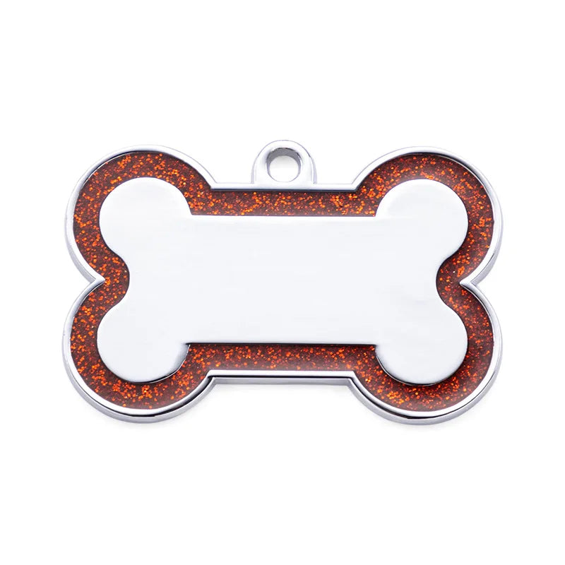 Custom Double-Sided Pet ID Tag – Glitter Name Pendant for Dogs, Anti-Lost Bone-Shaped Collar Accessory.