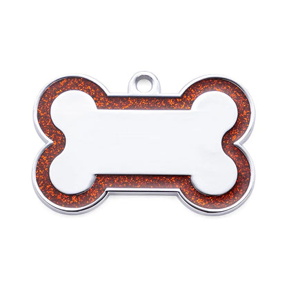 Custom Double-Sided Pet ID Tag – Glitter Name Pendant for Dogs, Anti-Lost Bone-Shaped Collar Accessory.