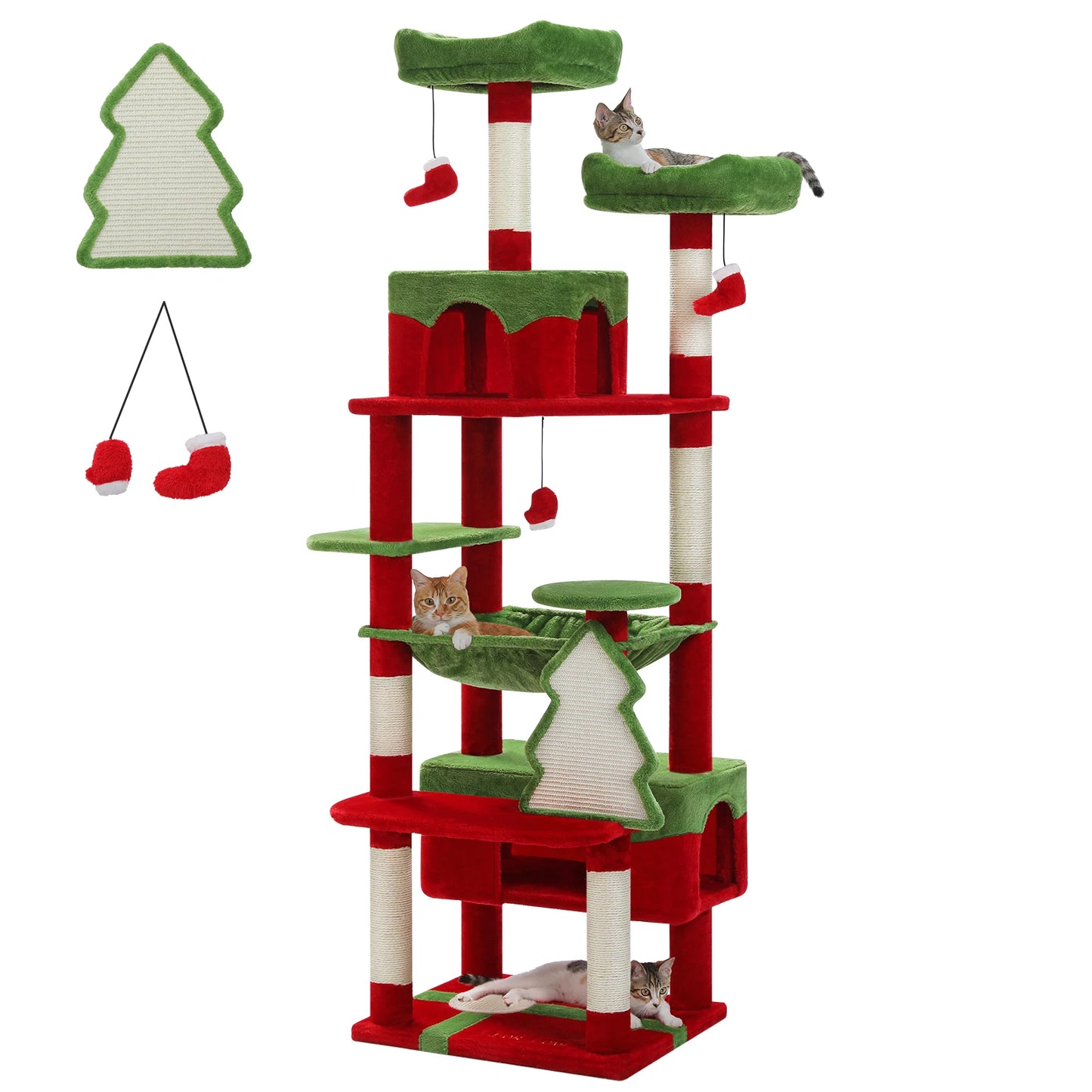 Large Indoor Cat Tree & Tower – Sisal Scratching Posts with Hammock, Padded Perches, Condos & Toys for Cats & Kittens.