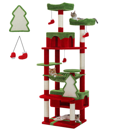 Large Indoor Cat Tree & Tower – Sisal Scratching Posts with Hammock, Padded Perches, Condos & Toys for Cats & Kittens.
