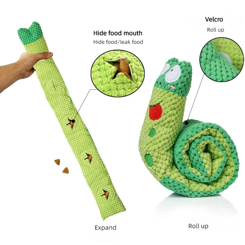 Dog Puzzle Feeder Toy – Interactive Plush Squeaky Snail Toy for Puppies & Dogs, Durable Foldable Pet Training & Treat Toy.