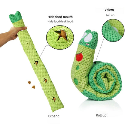 Dog Puzzle Feeder Toy – Interactive Plush Squeaky Snail Toy for Puppies & Dogs, Durable Foldable Pet Training & Treat Toy.