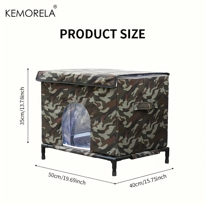 KEMORELA 4-Season Outdoor Pet House with Heavy-Duty Oxford Fabric, Warm Windproof Shelter for Cats and Small Dogs.