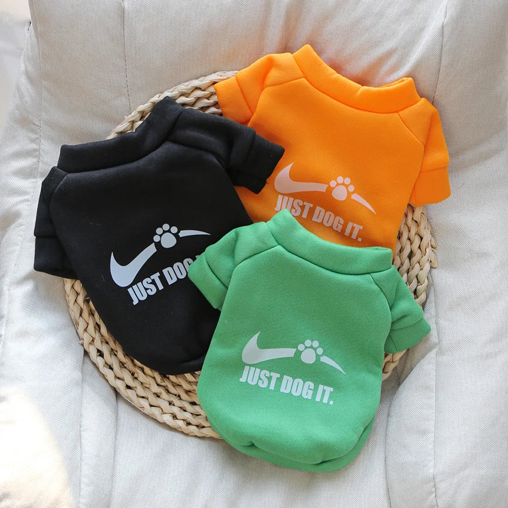 Cute Autumn & Winter Velvet Pet Hoodie – English Letter Round Neck Sweater for Dogs.