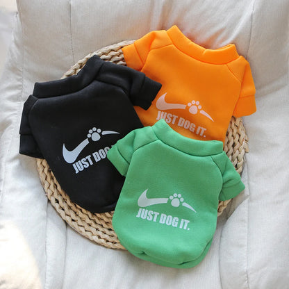 Cute Autumn & Winter Velvet Pet Hoodie – English Letter Round Neck Sweater for Dogs.