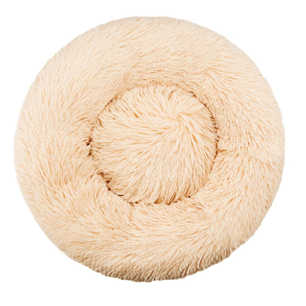 Round Plush Pet Bed – Super Soft Winter Warm Sleeping Bed for Cats & Dogs, Available in 6 Sizes (40–90cm) for Small to Large Pets.