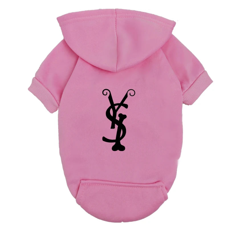 Trendy Puppy Hoodie – Blue Fleece Dog Sweatshirt with Fashion Logo, Warm Winter Outfit for Small & Medium Dogs.