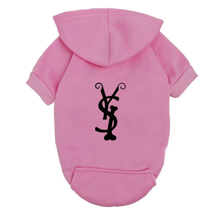 Trendy Puppy Hoodie – Blue Fleece Dog Sweatshirt with Fashion Logo, Warm Winter Outfit for Small & Medium Dogs.