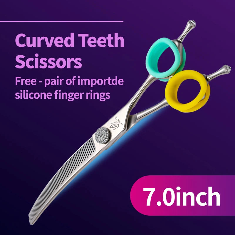 Fenice JP440C Professional Pet Grooming Scissors – 7-Inch Curved Thinning & Chunker Shears for Precision Dog Grooming.