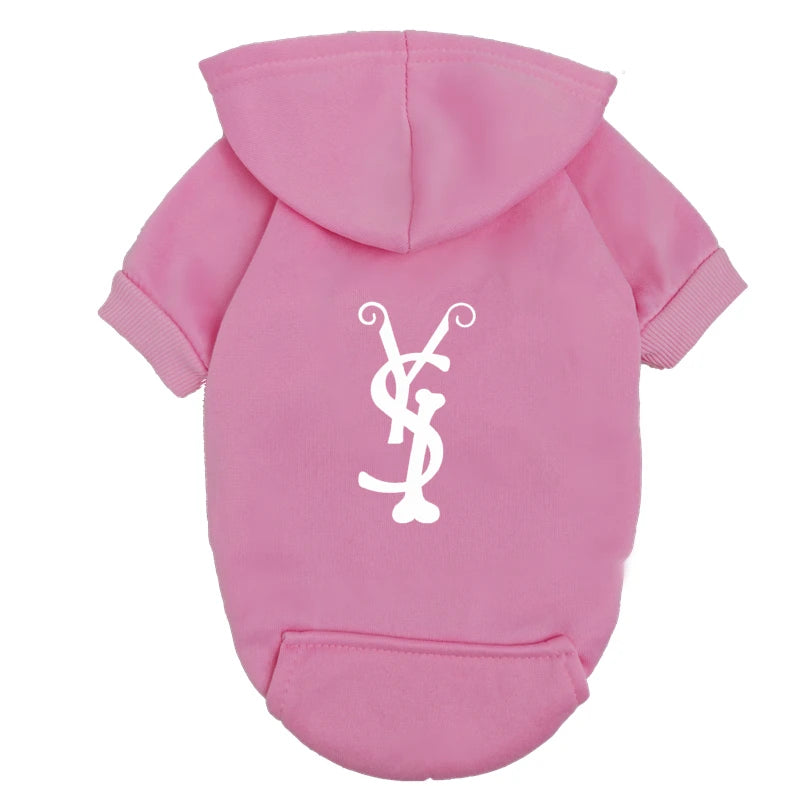 Trendy Puppy Hoodie – Blue Fleece Dog Sweatshirt with Fashion Logo, Warm Winter Outfit for Small & Medium Dogs.