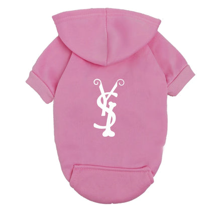 Trendy Puppy Hoodie – Blue Fleece Dog Sweatshirt with Fashion Logo, Warm Winter Outfit for Small & Medium Dogs.