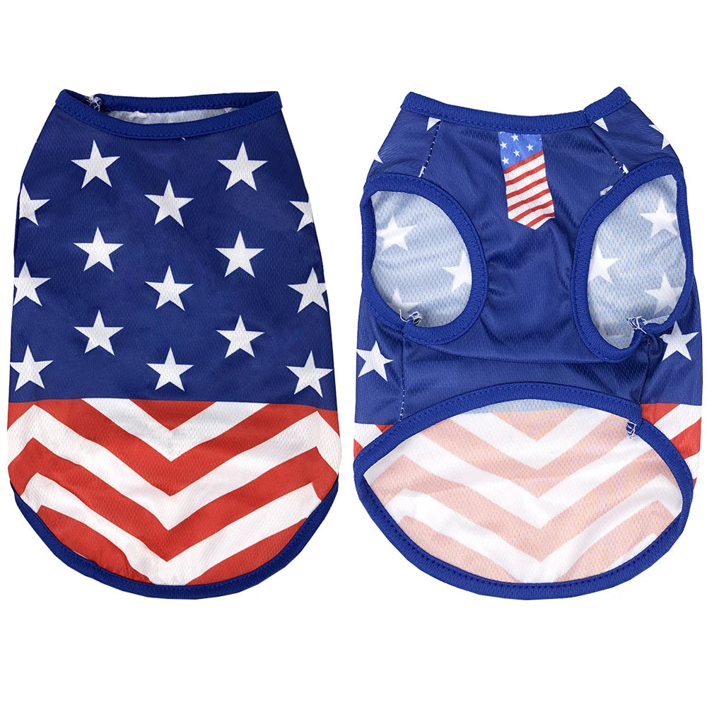 Summer Cool Dog Vest – Breathable Mesh Pet T-Shirt for Small Dogs & Cats, Independence Day Two-Legged Outfit for Teddy Breeds.