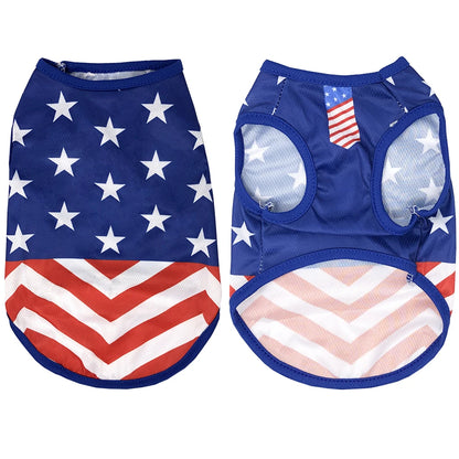 Summer Cool Dog Vest – Breathable Mesh Pet T-Shirt for Small Dogs & Cats, Independence Day Two-Legged Outfit for Teddy Breeds.