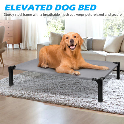 Elevated Cooling Dog Bed – Raised Pet Cot with Breathable Mesh, Chew-Resistant Washable Fabric & Metal Frame, Portable Dog Bed for Indoor & Outdoor Use.