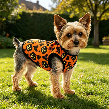 Halloween Pumpkin Print Pet Vest – Autumn Costume Shirt for Small & Medium Dogs, Chihuahuas, Pugs & French Bulldogs