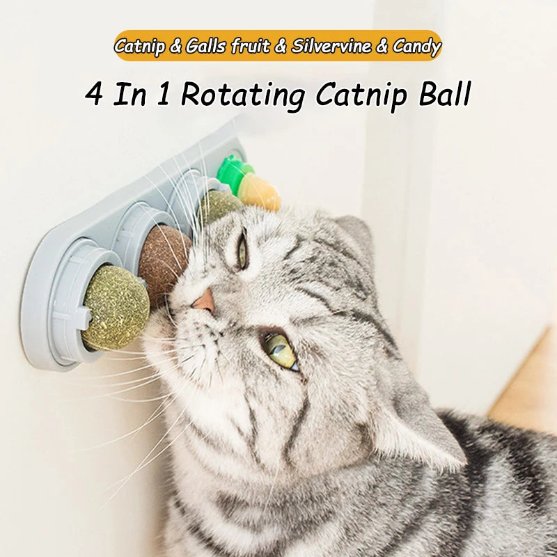 Natural Catnip Wall-Mounted Ball Toy for Cats, Stick-On Cat Grass Treat, Promotes Digestion & Healthy Chewing.