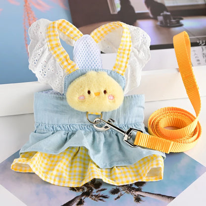 Lace Pet Harness Dress – Princess Denim Skirt Apparel for Small Dogs, Puppies & Cats, Cute Summer & Autumn Outfit.