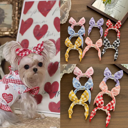 Forest Plaid Rabbit Ears Pet Headband – Cute & Comfortable Hair Band for Dogs & Cats, Funny Dress-Up Photo Prop Accessory.