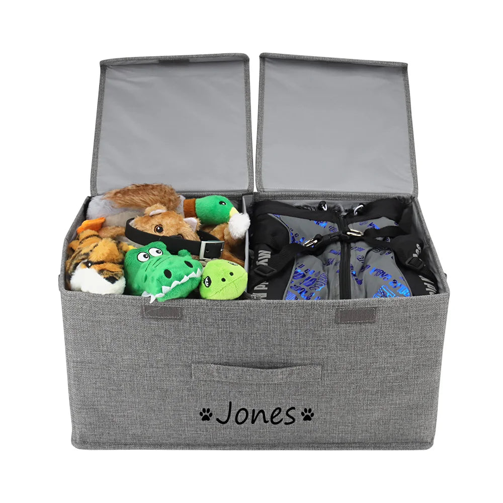 Personalized Dog Toy Storage Box with Lid and Custom Name Print