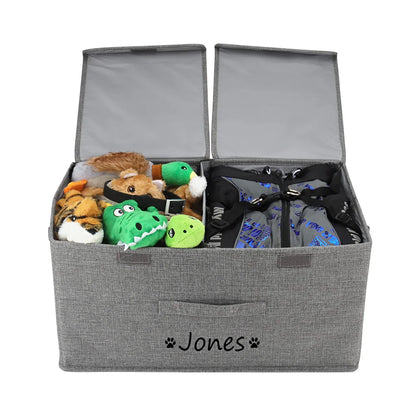 Personalized Dog Toy Storage Box with Lid and Custom Name Print