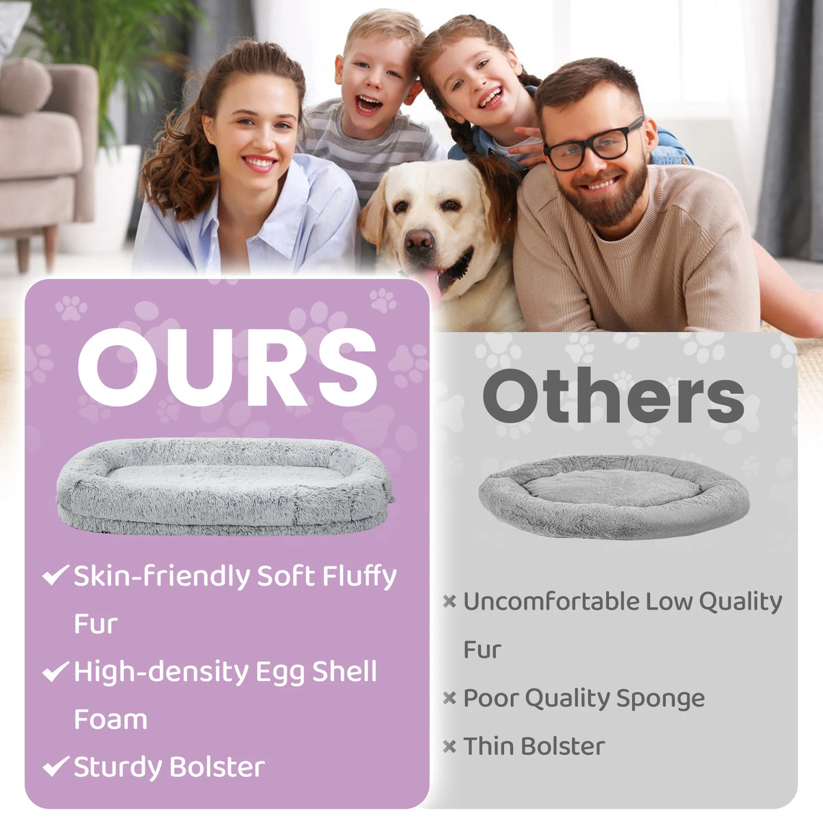 Human-Size Dog Bed for Adults – Large Orthopedic Lounger with Removable Cover.