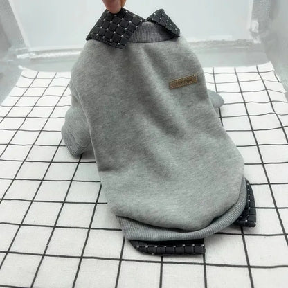 Pet Dog Winter Hoodie Jacket – Warm Plaid Patchwork Shirt Coat with Bear Hoodie for Small Dogs & Puppies.