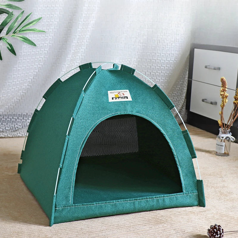 Foldable Pet House Tent – Portable Four-Season Cat & Dog Nest with Breathable Design and Cooling Mat for Indoor & Outdoor Use.