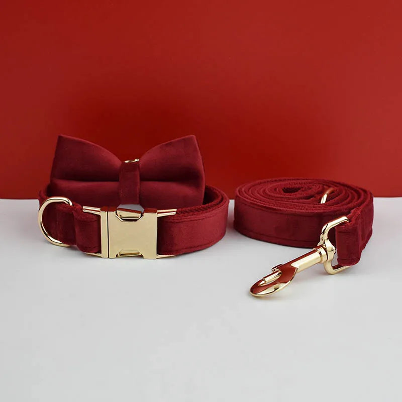 Velvet Dog Collar & Leash Set – Free Custom Engraving for Medium & Large Dogs, Stylish Pet Necklace Collar Accessory.