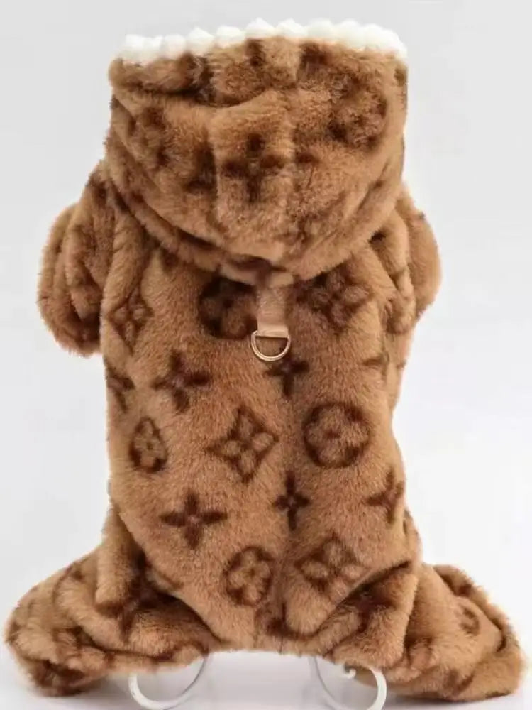 Fleece-Lined Pet Jumpsuit – Thick Warm Winter & Autumn Four-Legged Clothing for Small & Medium Dogs (Teddy, Poodle) & Cats.
