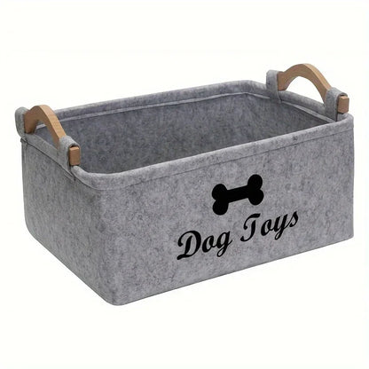 1PC Felt Pet Toy Storage Box – Durable Dog Toy Organizer Basket for Toys, Blankets, Leashes & Pet Food