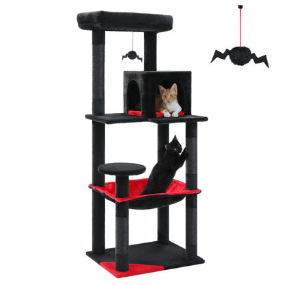 Gothic Cat Tree for Indoor Cats – Tall Multi-Level Cat Tower with Super Large Hammock, Cozy Condo, Top Perch & Sisal Scratching Posts.