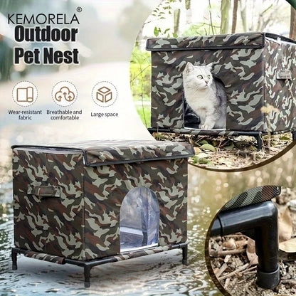 KEMORELA 4-Season Outdoor Pet House with Heavy-Duty Oxford Fabric, Warm Windproof Shelter for Cats and Small Dogs.
