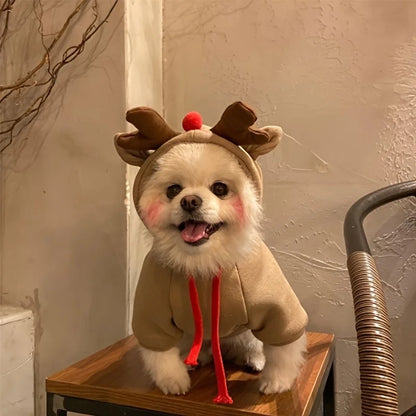 Christmas Reindeer Dog Hoodie – Deer Antlers Hooded Sweater for Small & Medium Dogs.
